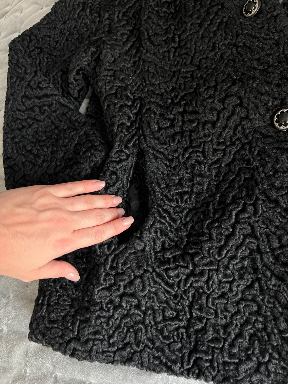 Vintage Black Persian Lamb Theater Coat Luxury Mink Fur Collar Opera Jacket - Picture 10 of 15